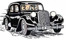 Citroën Traction Avant noire conduite par les méchants dans l'Affaire tournesol.