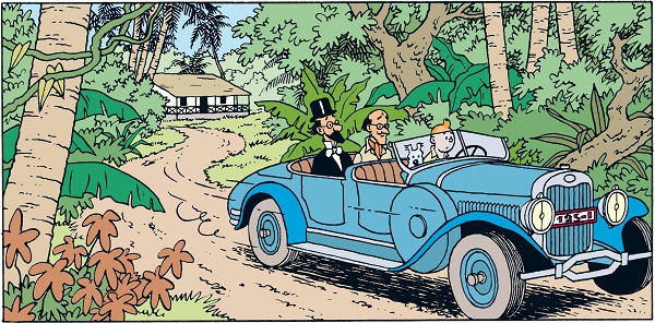 Lincoln Torpedo bleue conduite par Tintin dans les Cigares du pharaon.