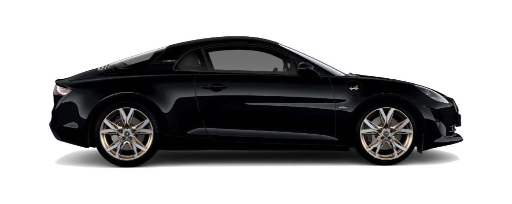 Alpine A110 noir profond vue de profil.