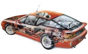 Vue détails techniques de l'Alpine A610 Turbo au travers de la carrosserie.