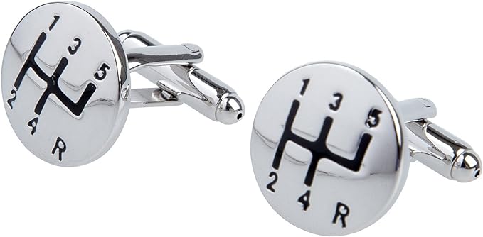 Deux boutons de manchette en argent en forme de pommeaux de levier de vitesses.