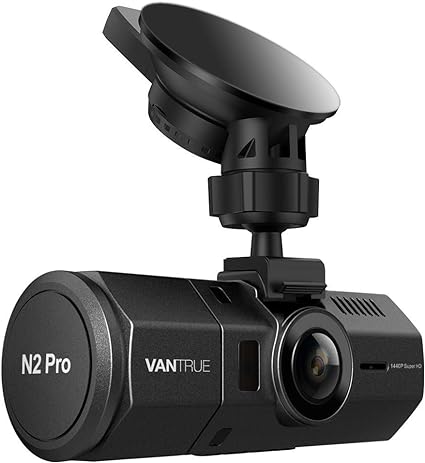 Dashcam caméra de marque Vantrue présentée avec bras de fixation.