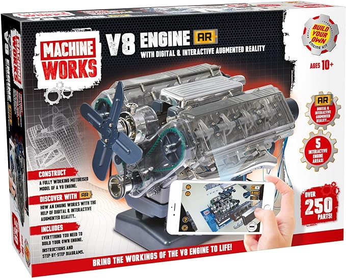 Boîte moteur V8 à monter soi-même avec détail des pièces.