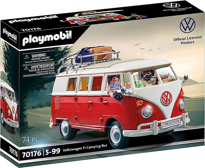 Cadeau Playmobil VW Combi T1 avec carrosserie rouge et blanche.