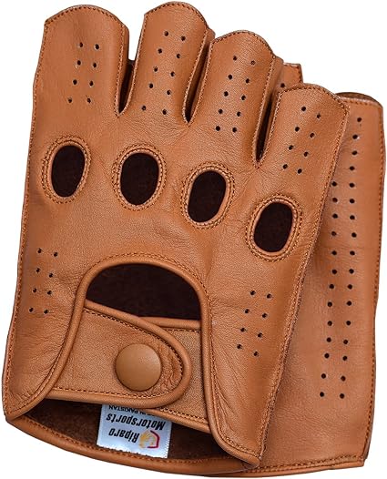 gants en cuir marrons avec trous et sans couverture des doigts.