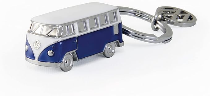Porte-clé VW Combi T1 bleu et gris avec logo de la marque