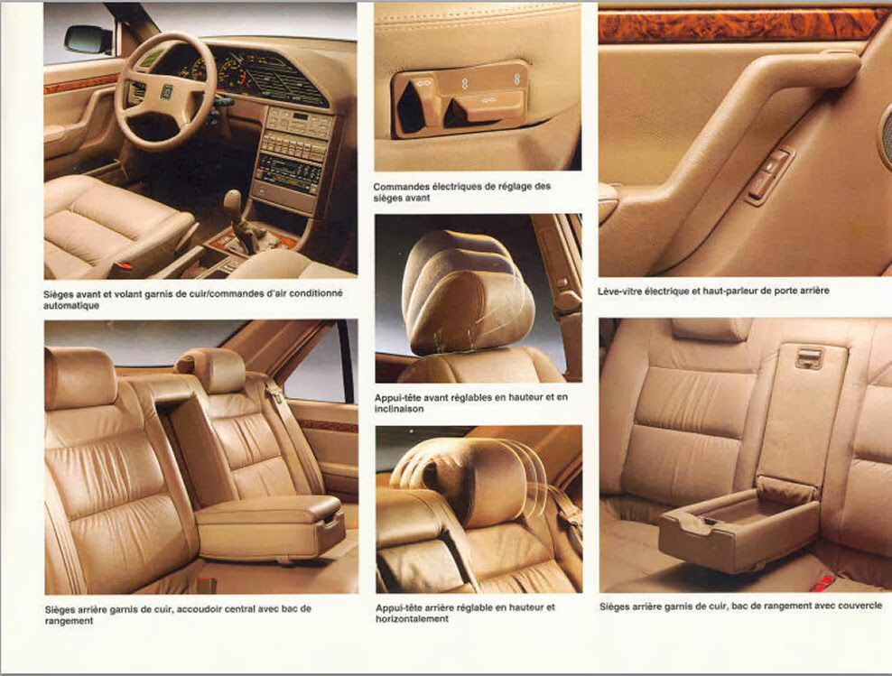 Extrait de la brochure Peugeot détaillant les équipements de la Peugeot 605 SV.